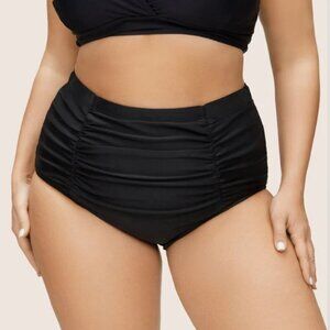 BloomChic Plus Size 3XL Solid Ruched Elastic Waist High Rise Swim Bottom